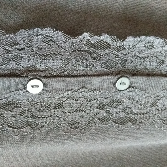 One A: black cardigan with lace along buttons. - Picture 2 of 4